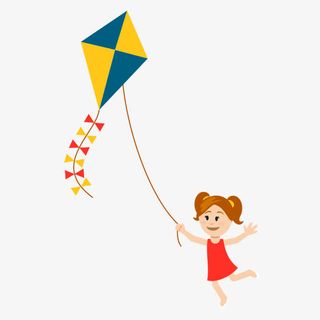 卡通放风筝的女孩免抠