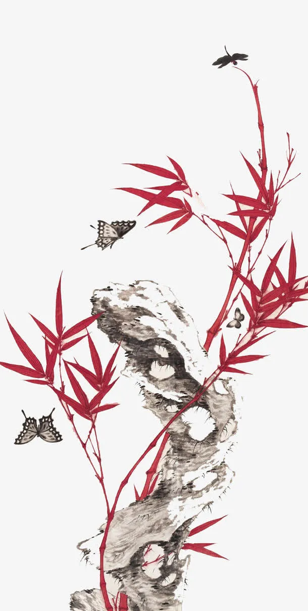 竹子和假山免抠