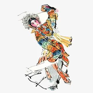 彩色服装戏曲人物卡通插画免抠