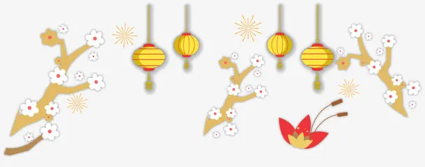 新年装饰矢量灯笼梅花素材免抠