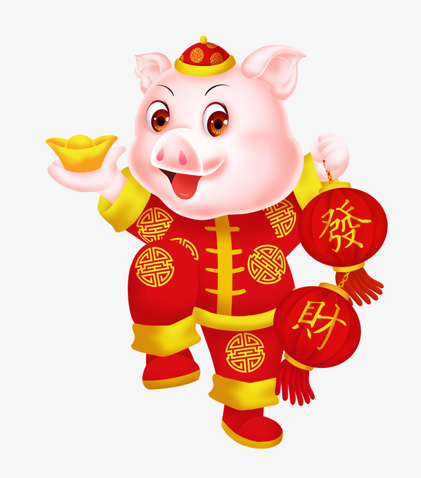 提着发财灯笼的新年福猪卡通免抠免抠