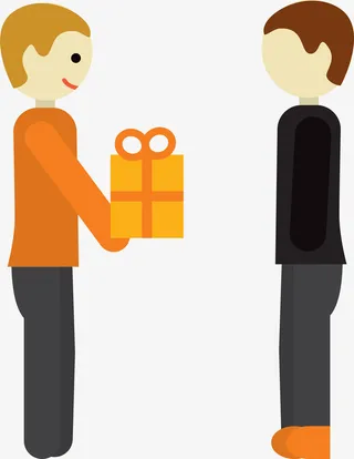 橙色卡通送礼小人免抠