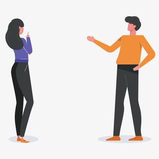 彩色创意青年男女交谈元素免抠