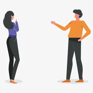 彩色创意青年男女交谈元素免抠