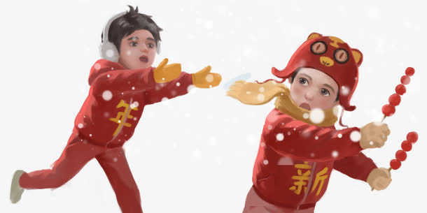 新年卡通手绘小孩装饰图案免抠