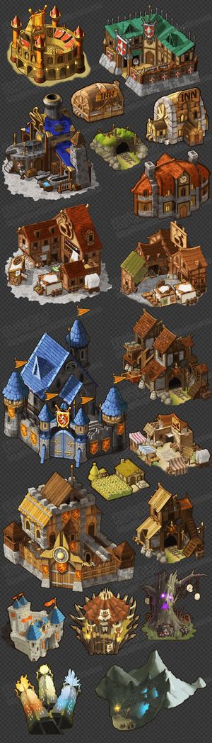 卡通Q版建筑游戏美术资源免抠