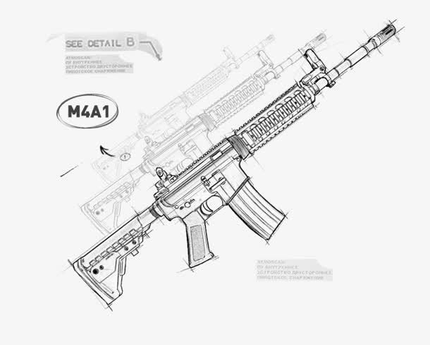 线条形状M4A1枪支免抠