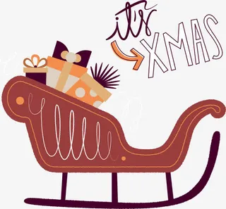 矢量圣诞雪橇里的礼盒免抠