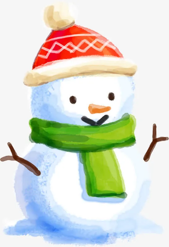 红色纹理可爱雪人帽子免抠