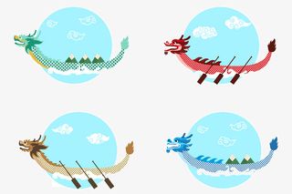 端午赛龙舟手绘动漫卡通龙舟免抠