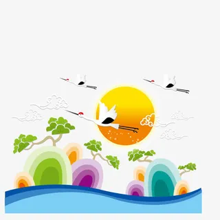 飞舞的仙鹤太阳免抠