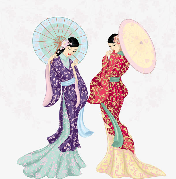 矢量樱花树下的古代美女免抠