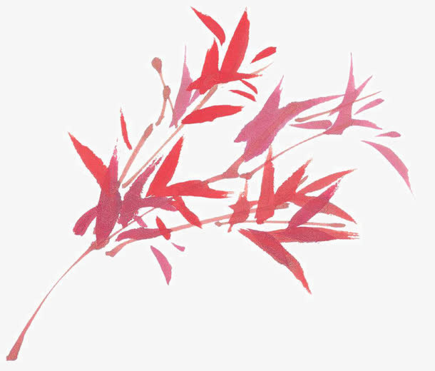 彩墨红色竹子免抠