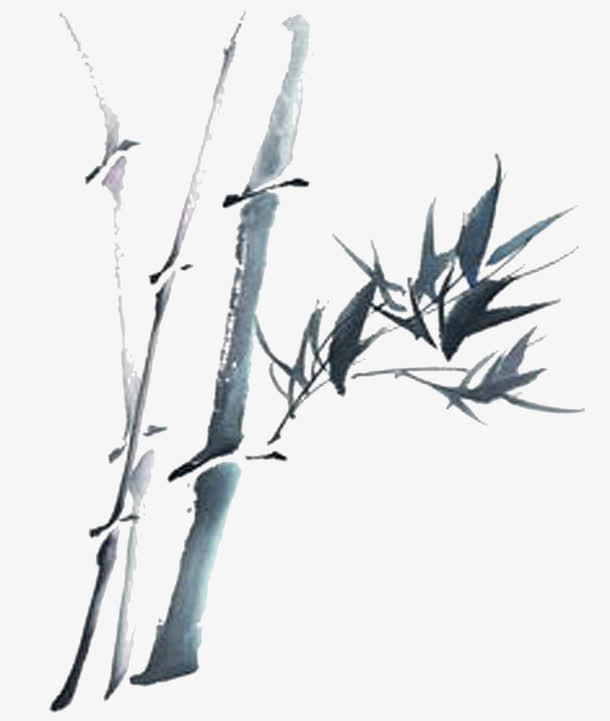 水墨山竹子免抠
