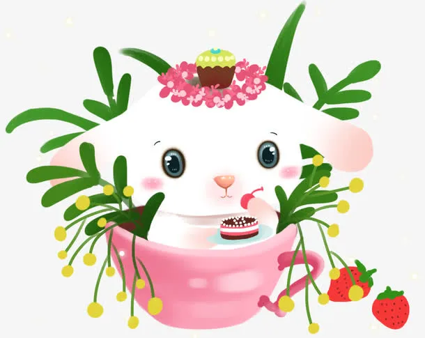 小清新大耳朵兔兔插画素材免抠