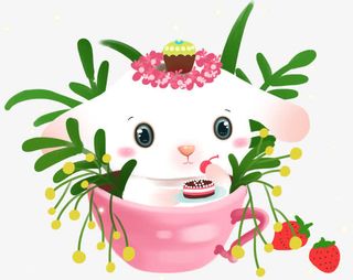 小清新大耳朵兔兔插画素材免抠