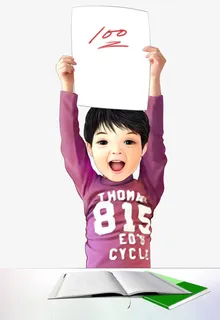 手举100分的男孩免抠