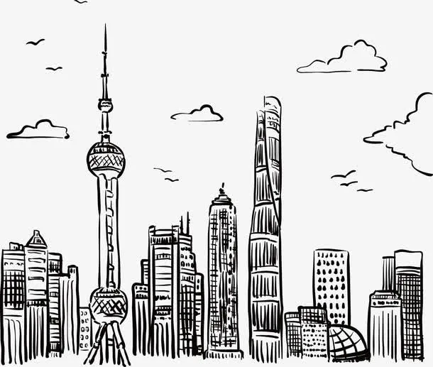 上海矢量东方明珠建筑线稿免抠
