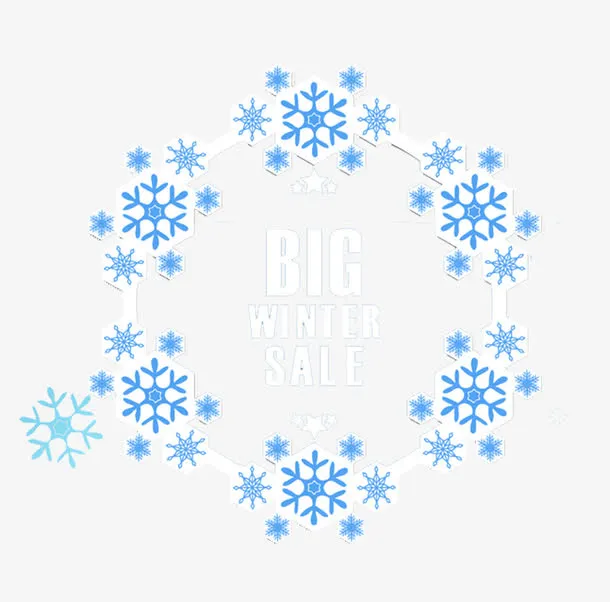 蓝色雪花组成的边框免抠
