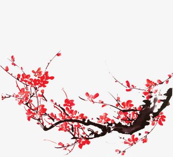 水墨画红梅海报背景七夕情人节免抠装饰中国风元素