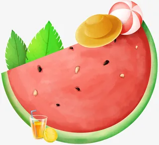 原创元素西瓜草帽免抠