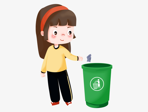 校园小女孩扔垃圾免抠