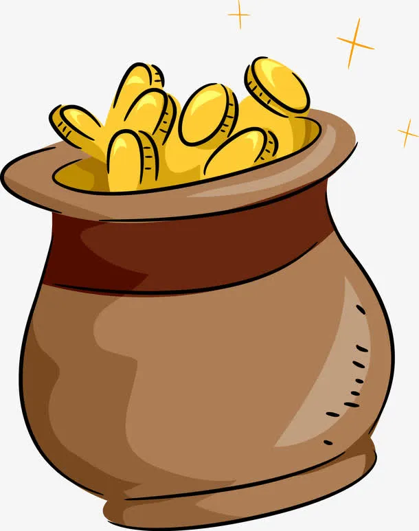 卡通手绘钱袋金币免抠