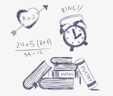 粉笔手绘书包闹钟素材免抠 粉笔手绘书包闹钟素材免抠