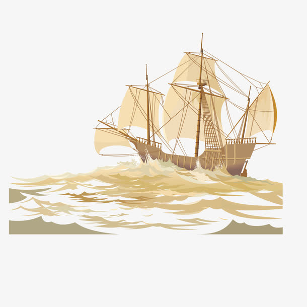 矢量帆船海面海潮潮水免抠