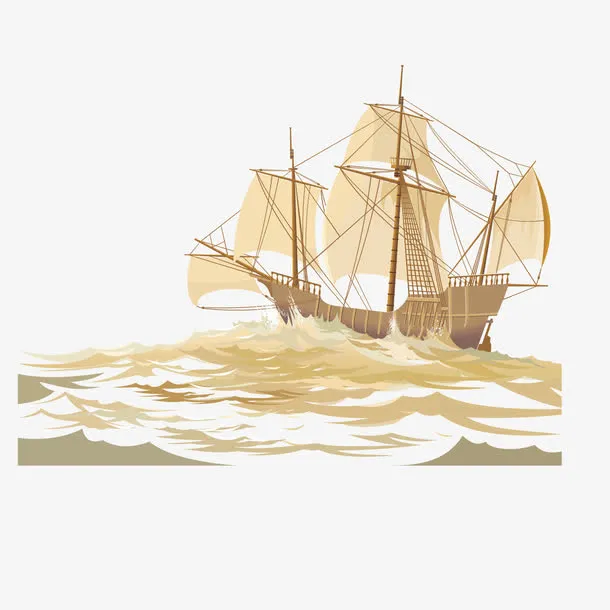 矢量帆船海面海潮潮水免抠
