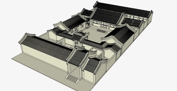 中国古建筑四合院免抠