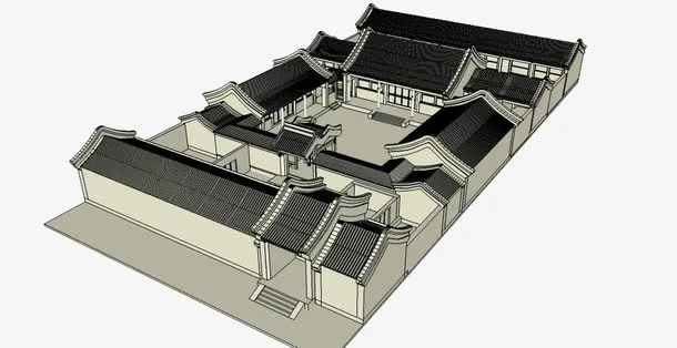 中国古建筑四合院免抠
