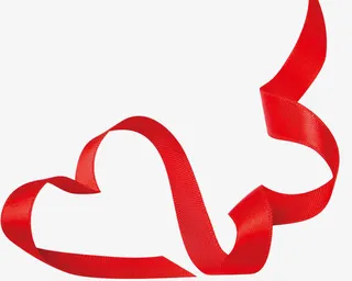 红色心形绸带免抠