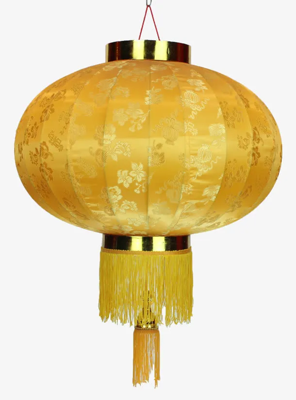 金色花纹黄色灯笼免抠