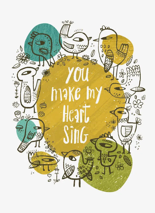 手绘小鸟色块封面免抠