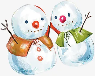 手绘白色水墨可爱雪人免抠
