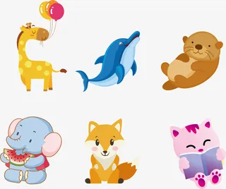 长颈鹿 海豚 海豹 大象 狐狸 猫咪免抠