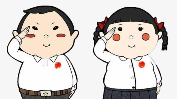 卡通  男孩女孩  敬礼免抠