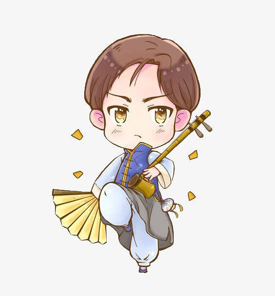 卡通二胡小男孩免抠
