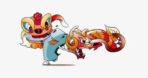 卡通舞狮表演免抠