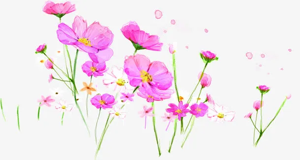 粉色春季水彩手绘花海免抠