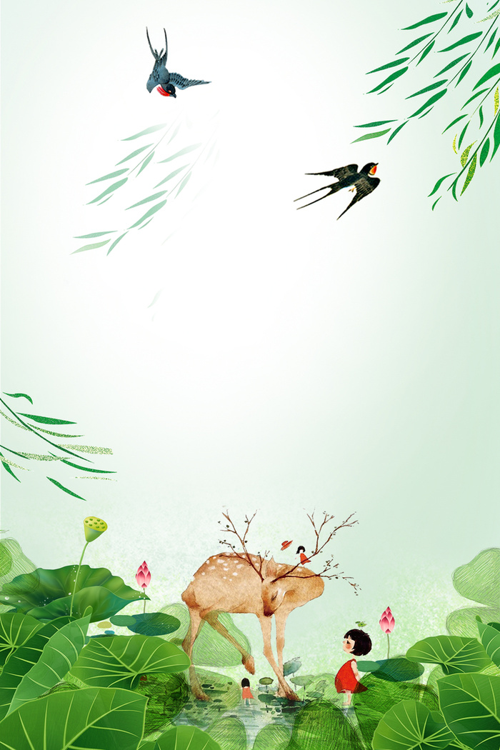 年绿色卡通春季海报高清