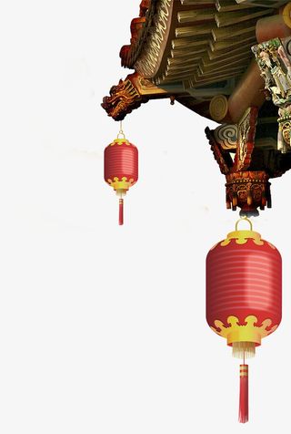 彩色古建筑屋檐灯笼免抠
