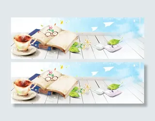 清爽温馨手绘卡通淘宝海报背景