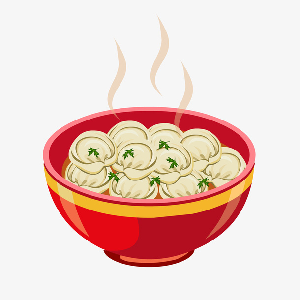 手绘冬天美食热馄饨免抠