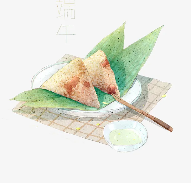 彩色水墨粽子美食缘故免抠