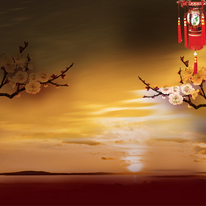 中国风梅花落日主图背景素材高清