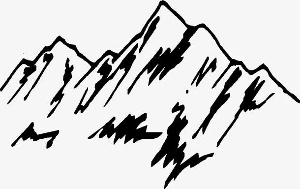 黑白简笔速写插画山脉免抠
