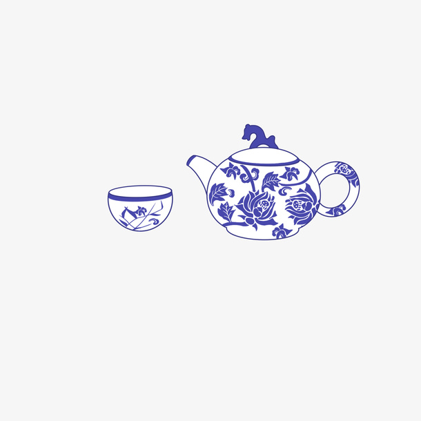 青花瓷茶壶茶具免抠