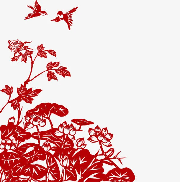 红色剪纸窗花免抠
